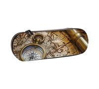 kkvhhyuo Compass and Old World Map Print Pencil Case, Leather Pencil Case with Zipper Cute Aesthetic Pouch Portable Large Capacity Stationery Organizer & Cosmetic Bag for School College Office Travel