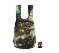 kkvhhyuo Cool Pirate Ship Print Foldable Backpack, Ultra Lightweight 16L Compact Travel Pack with Storage Bag Design for Hiking Daily Commute Shopping and Outdoor Adventures