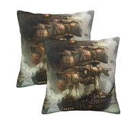 kkvhhyuo Cool Pirate Ship Print Pillow Covers Set of 2, Square Decorative Cushion Covers with Hidden Zipper, Throw Pillow Cases for Living Room Sofa Bed Chair, 45x45 cm