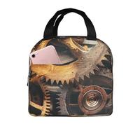 kkvhhyuo Cool Steampunk Gears Print Picnic Bag, Insulated Lunch Bag with Front Pocket, Cool Bag Lunch Box for Work School Picnics and Day Trips
