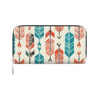 kkvhhyuo Coral and Teal Arrows Print Long Leather Wallet Large Capacity Clutch with 8 Card Slots, Zip Coin Pocket & Dual Cash Compartments for Women, Men.