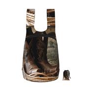 kkvhhyuo Cowboy Black Hat Western Boots Print Foldable Backpack, Ultra Lightweight 16L Compact Travel Pack with Storage Bag Design for Hiking Daily Commute Shopping and Outdoor Adventures