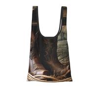 kkvhhyuo Cowboy Black Hat Western Boots Print Reusable Shopping Bag, Foldable Grocery Bags in Pouch Portable Storage Bags for Daily Shopping Groceries Travel Storage