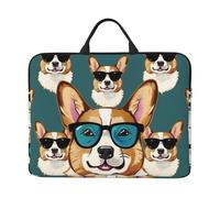 kkvhhyuo Cute Corgi Glasses and Mustaches Print Laptop Sleeve Case 14 Inch, Slim Profile Computer Cover Bag with Handle for Men and Women Work, Commuting & Travel