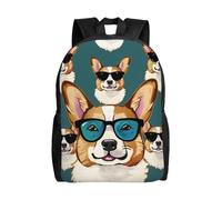 kkvhhyuo Cute Corgi Glasses and Mustaches Print School Backpack Lightweight Bookbag Laptop Backpack Compartment for Men Women, School Work Travel Bag.