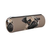 kkvhhyuo Cute Pug Dog 1 Print Leather Pencil Case, Cylinder Pencil Pouch with Silver, Zipper Cute Pen Case for Boys Girls Teen College Students School