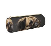 kkvhhyuo Cute Pug Dog Print Leather Pencil Case, Cylinder Pencil Pouch with Gold, Zipper Cute Pen Case for Boys Girls Teen College Students School
