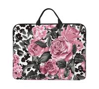 kkvhhyuo Cute Rose Mix Leopard Pattern Print Laptop Sleeve Case 14 Inch, Slim Profile Computer Cover Bag with Handle for Men and Women Work, Commuting & Travel
