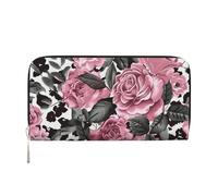 kkvhhyuo Cute Rose Mix Leopard Pattern Print Long Leather Wallet Large Capacity Clutch with 8 Card Slots, Zip Coin Pocket & Dual Cash Compartments for Women, Men.