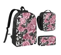 kkvhhyuo Cute Rose Mix Leopard Pattern Print School Backpack Set with 17 Inch Kids Backpack Lunch Bag & Pencil Case Bundle for Teens Girls Boys, Lightweight Bookbag Travel Rucksack