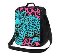 kkvhhyuo Cute Turquoise Leopard Print Insulated Lunch Bag with Adjustable Shoulder Straps Reusable Lunch Box Cooler Bag for Girls Adults, Lunch Tote for Work, School, Picnic, Camping