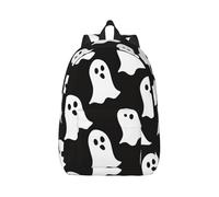 kkvhhyuo Cute White Ghost Halloween Pattern Print Canvas Backpack, Lightweight School Backpack Travel Laptop Backpack for Men Women Work Sports Travel Flight, M