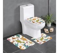 kkvhhyuo Dinosaur pattern Print Bath Mat Set 3-Piece, Soft Water Absorbent Washable Floor Rugs with Stylish Design for Bathroom, Toilet, Pet Zones