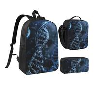 kkvhhyuo DNA Chain Photo Print School Backpack Set with 17 Inch Kids Backpack Lunch Bag & Pencil Case Bundle for Teens Girls Boys, Lightweight Bookbag Travel Rucksack
