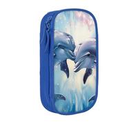 kkvhhyuo Dolphins in Love 1 Print Large Pencil Case, Zip Smooth Pencil Pouch for Girls Boys with 2 Compartment Multifunctional Pencils Bag for School Office Travel, Blue