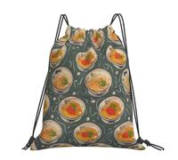 kkvhhyuo Egg Cup Noodle Ramen Printed Drawstring Backpack Large Foldable Draw String Bag with Adjustable Straps for Sports Travel Swimming School