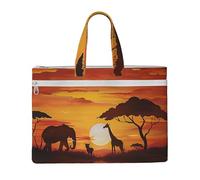 kkvhhyuo Elephant and Giraffe in The Sunset Print Document Bag, Lightweight Canvas Bag Handbag with Dual Zip Canvas Tote File Bag for Work Commuting Study and Everyday Carry