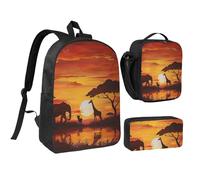 kkvhhyuo Elephant and Giraffe in The Sunset Print School Backpack Set with 17 Inch Kids Backpack Lunch Bag & Pencil Case Bundle for Teens Girls Boys, Lightweight Bookbag Travel Rucksack