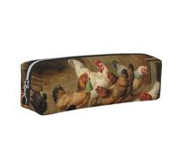 kkvhhyuo Farm Chickens Print Leather Pencil Case, Pen Pouch Pen Bag with Silver Zipper Cosmetic Makeup Bag for Students Artists Teachers Office