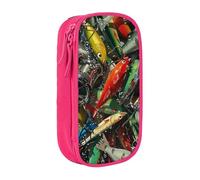 kkvhhyuo Fishing Bait Print Large Pencil Case, Zip Smooth Pencil Pouch for Girls Boys with 2 Compartment Multifunctional Pencils Bag for School Office Travel Makeup Bags, Pink