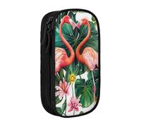 kkvhhyuo Flamingo Bird Round Leaves Print Large Pencil Case, Zip Smooth Pencil Pouch for Girls Boys with 2 Compartment Multifunctional Pencils Bag for School Office Travel Makeup Bags, Black