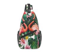 kkvhhyuo Flamingo Bird Round Leaves Print Sling Bag, Chest Bag Men | Crossbody Backpack Sling Bag Lightweight for Men Women, Adjustable Shoulder Bag for Sports and Outdoor
