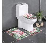 kkvhhyuo Flamingo Succulent Plants Print Bath Mat Set 3-Piece, Soft Water Absorbent Washable Floor Rugs with Stylish Design for Bathroom, Toilet, Pet Zones