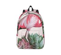 kkvhhyuo Flamingo Succulent Plants Print Canvas Backpack, Lightweight School Backpack Travel Laptop Backpack for Men Women Work Sports Travel Flight, M