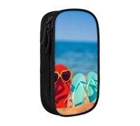 kkvhhyuo Flip-Flops on a Sandy Beach Pencil Case Black Pencil Bag | Large Capacity Pencil Pouch Stationery Organizer Makeup Bag For Students Office Travel Art Supplies
