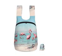 kkvhhyuo Flock of Flamingos on The Beach Print Foldable Backpack, Ultra Lightweight 16L Compact Travel Pack with Storage Bag Design for Hiking Daily Commute Shopping and Outdoor Adventures