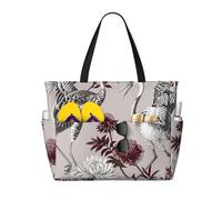 kkvhhyuo Floral Herbs Botanical Engraving Print Large Beach Bag, Foldable Beach Tote Bag with Zipper and Pocket Reusable Shopping Bag for women, Tote Bags for Traveling, Shopping, Pool