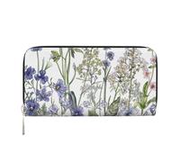 kkvhhyuo Flowering Herbs and Herbaceous Plants Print Long Leather Wallet Large Capacity Clutch with 8 Card Slots, Zip Coin Pocket & Dual Cash Compartments for Women, Men.