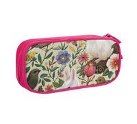 kkvhhyuo Flowers Bunnies Birds Print Large Capacity Pencil Case, Stationery Organizer Pencil Pouch Office Makeup Bag Portable Pen Bag for Boys Girls, Pink