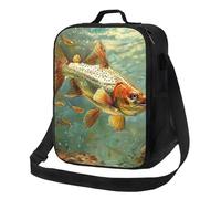kkvhhyuo Fly Fish Print Insulated Lunch Bag with Adjustable Shoulder Straps Reusable Lunch Box Cooler Bag for Girls Adults, Lunch Tote for Work, School, Picnic, Camping