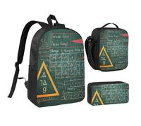 kkvhhyuo Formulas Shapes Theory Math Lesson Word Print School Backpack Set with 17 Inch Kids Backpack Lunch Bag & Pencil Case Bundle for Teens Girls Boys, Lightweight Bookbag Travel Rucksack