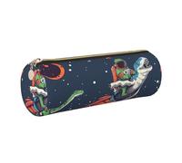 kkvhhyuo Funny Astronaut Cute Dinosaur Rocket Print Leather Pencil Case, Cylinder Pencil Pouch with Gold, Zipper Cute Pen Case for Boys Girls Teen College Students School