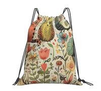 kkvhhyuo Funny Cats Birds and Flowers Printed Drawstring Backpack Large Foldable Draw String Bag with Adjustable Straps for Sports Travel Swimming School