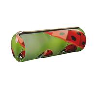 kkvhhyuo Funny Ladybug Print Leather Pencil Case, Cylinder Pencil Pouch with Gold, Zipper Cute Pen Case for Boys Girls Teen College Students School