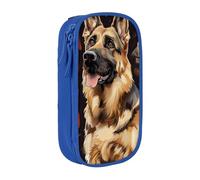 kkvhhyuo German Shepherd Print Large Pencil Case, Zip Smooth Pencil Pouch for Girls Boys with 2 Compartment Multifunctional Pencils Bag for School Office Travel Makeup Bags, Blue