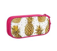 kkvhhyuo Gold Glitter Pineapples Fruit Print Large Capacity Pencil Case, Stationery Organizer Pencil Pouch Office Makeup Bag Portable Pen Bag for Boys Girls, Pink