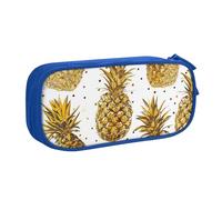 kkvhhyuo Gold Glitter Pineapples Fruit Print Large Capacity Pencil Case, Stationery Organizer Pencil Pouch Office Makeup Bag Portable Pen Bag for Boys Girls, Blue