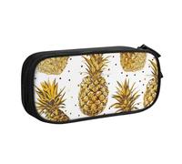kkvhhyuo Gold Glitter Pineapples Fruit Print Large Capacity Pencil Case, Stationery Organizer Pencil Pouch Office Makeup Bag Portable Pen Bag for Boys Girls, Black