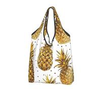 kkvhhyuo Gold Glitter Pineapples Fruit Print Large Foldable Shopping Tote Bag 2 Pcs, Reusable Tote Bags Washable Travel Recycle Folding Shopping Bag For Grocery, Outdoor Camping, Daily Use