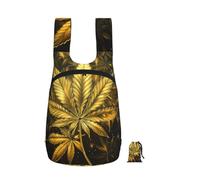 kkvhhyuo Golden Cannabis Print Foldable Backpack, Ultra Lightweight 16L Compact Travel Pack with Storage Bag Design for Hiking Daily Commute Shopping and Outdoor Adventures