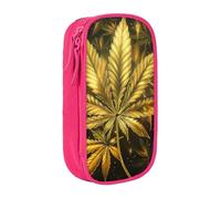 kkvhhyuo Golden Cannabis Print Large Pencil Case, Zip Smooth Pencil Pouch for Girls Boys with 2 Compartment Multifunctional Pencils Bag for School Office Travel Makeup Bags, Pink