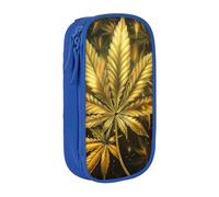 kkvhhyuo Golden Cannabis Print Large Pencil Case, Zip Smooth Pencil Pouch for Girls Boys with 2 Compartment Multifunctional Pencils Bag for School Office Travel Makeup Bags, Blue