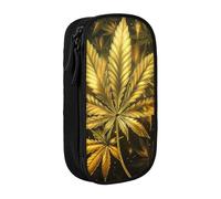 kkvhhyuo Golden Cannabis Print Large Pencil Case, Zip Smooth Pencil Pouch for Girls Boys with 2 Compartment Multifunctional Pencils Bag for School Office Travel Makeup Bags, Black