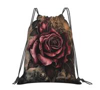 kkvhhyuo Gothic Rose Printed Drawstring Backpack Large Foldable Draw String Bag with Adjustable Straps for Sports Travel Swimming School