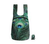 kkvhhyuo Green Peacock Feather Print Foldable Backpack, Ultra Lightweight 16L Compact Travel Pack with Storage Bag Design for Hiking Daily Commute Shopping and Outdoor Adventures