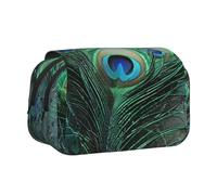 kkvhhyuo Green Peacock Feather Print Pencil Case, Large Capacity Pencil Pouch Cute Pen Box with Double Zipper, Portable Pencil Bag for Students Office Travel Organization